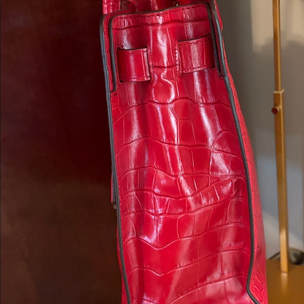 Michael Kors Dillon Large Red Croc-Embossed Satchel - Picture 5 of 16